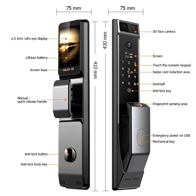 WIFI Go App Automatic 3D Face Smart Door Lock