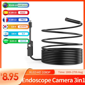 Endoscope Camera 3in1 Mini Camera Waterproof Hard Wire Pipeline Inspection Borescope  for Car for Iphone Android Smartphone